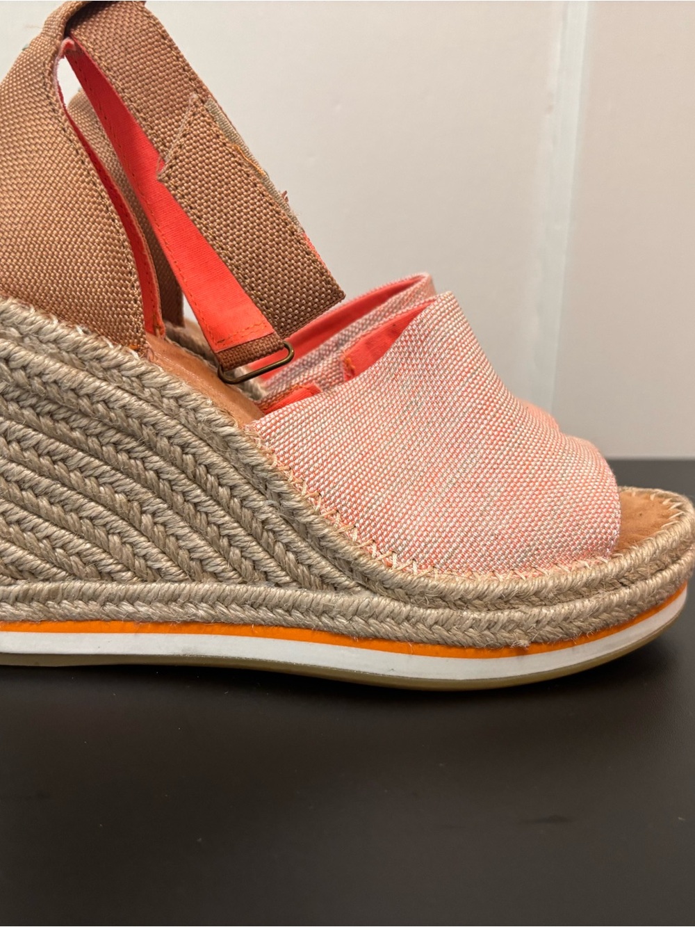 Toms Pink Orange Espadrille Wedge Sandals